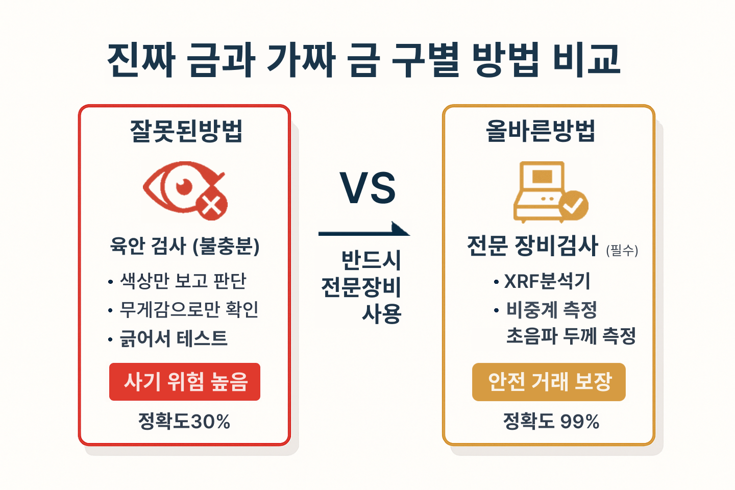 진짜 금과 가짜 금 구별 방법 비교